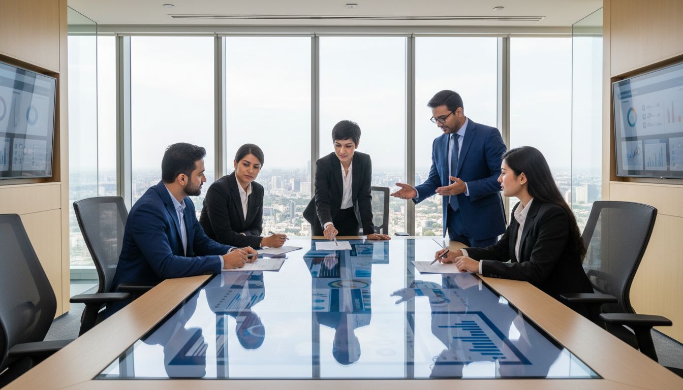 Corporate compliance - business team reviewing compliance documents